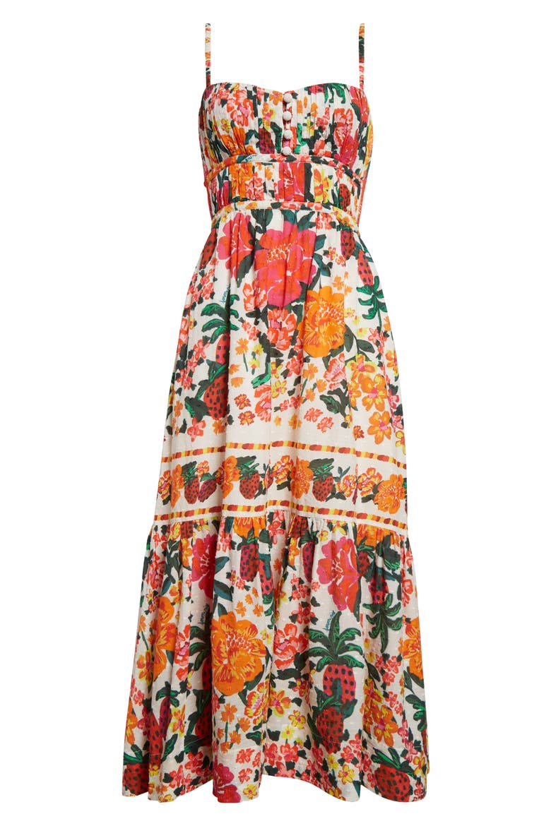 Floral Sketch Tiered Cotton Midi Dress, Alternate, color, FLORAL SKETCH WHITE