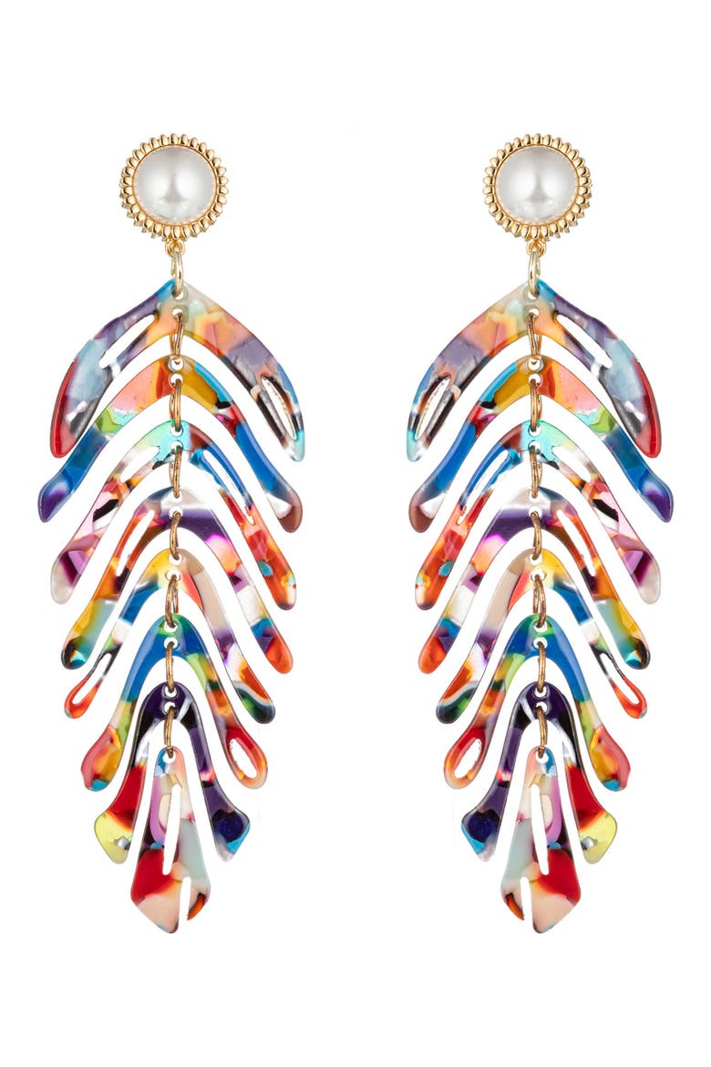 Dina Acrylic Rainbow Drop Earrings, Main, color, RED