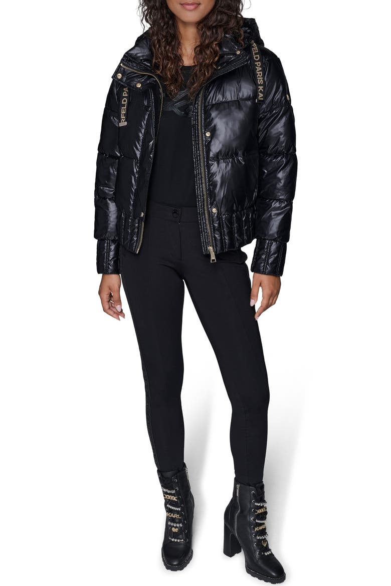 Crop Puffer Bomber Jacket, Alternate, color, BLACK