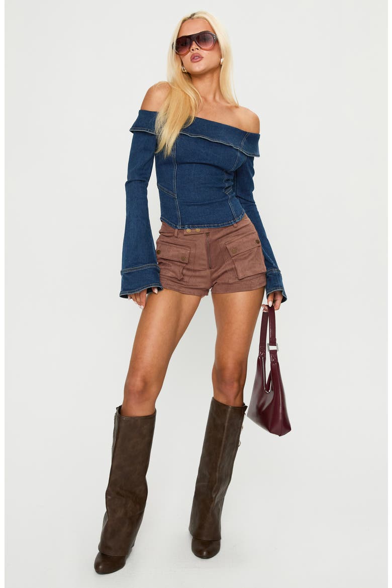 In The Crowd Off the Shoulder Denim Top, Alternate, color, DARK DENIM