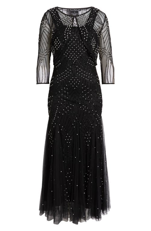 Pisarro Nights Two-tone Beadwork Trumpet Gown With Sheer Bolero In Black 001