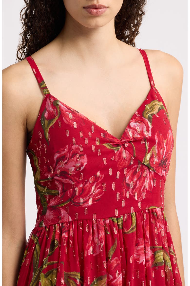 V-Neck Floral Gown, Alternate, color, RED