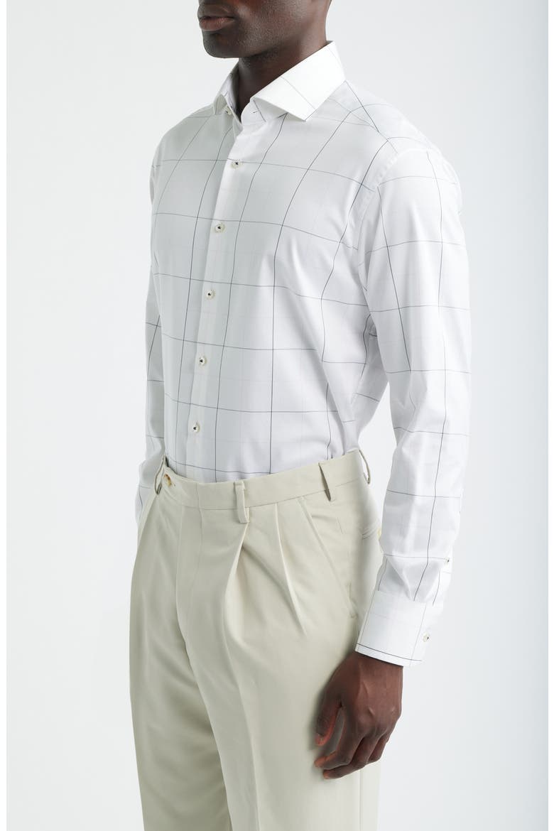 Modern Fit Windowpane Check Non-Iron Cotton Twill Dress Shirt, Alternate, color, NAVY