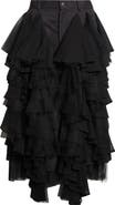 Noir Kei Ninomiya Wool Gabardine Skirt with Tulle Ruffles