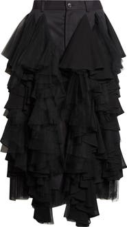 Noir Kei Ninomiya Wool Gabardine Skirt with Tulle Ruffles