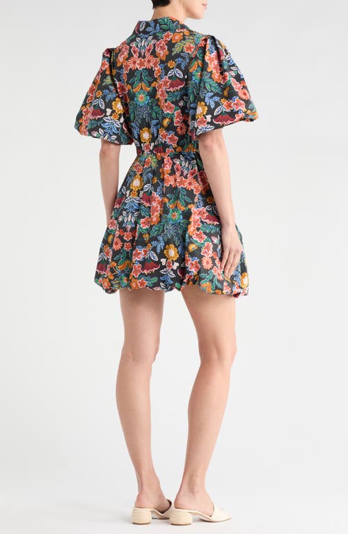 Love By Design Charlotte Puff Sleeve Bubble Hem Shirtdress In Multi