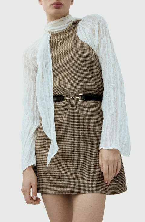 Gina Knot Detail Houndstooth Microcheck Dress