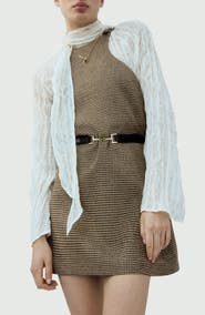 MANGO Gina Knot Detail Houndstooth Microcheck Dress