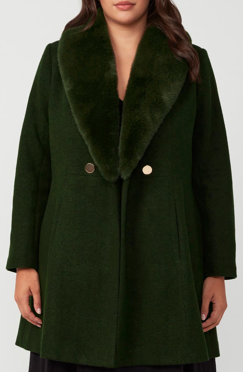 Estelle Grammy Coat with Faux Fur Collar, Main, color, Olive