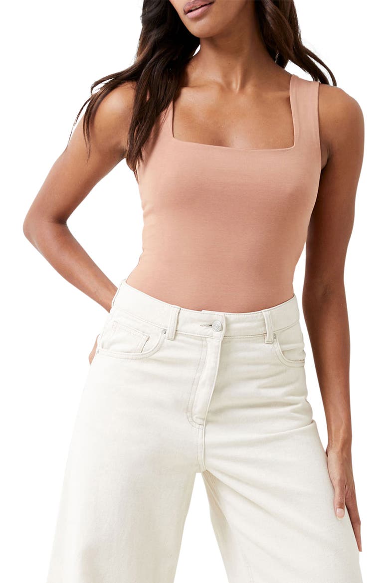 Rallie Square Neck Stretch Cotton Bodysuit, Main, color, 21-MOCHA MOUSSE
