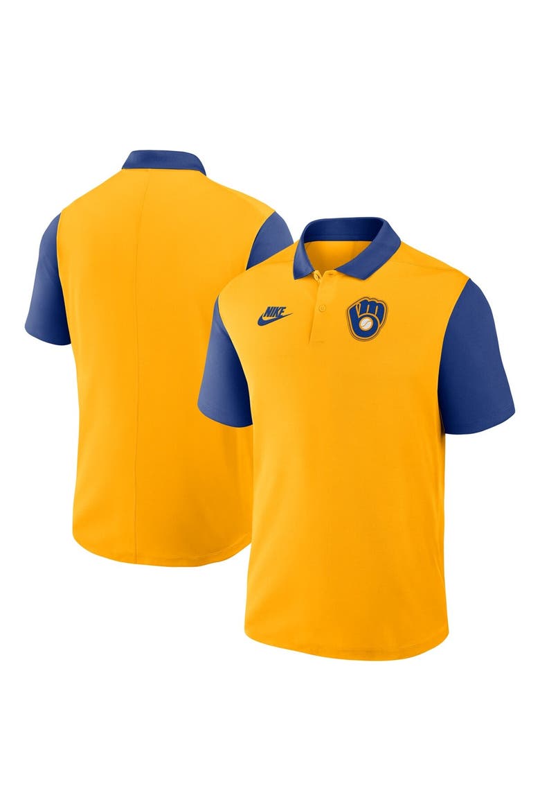 Men's Nike Gold/Navy Milwaukee Brewers Cooperstown Collection Color-Block Victory Performance Polo, Alternate, color, Gold