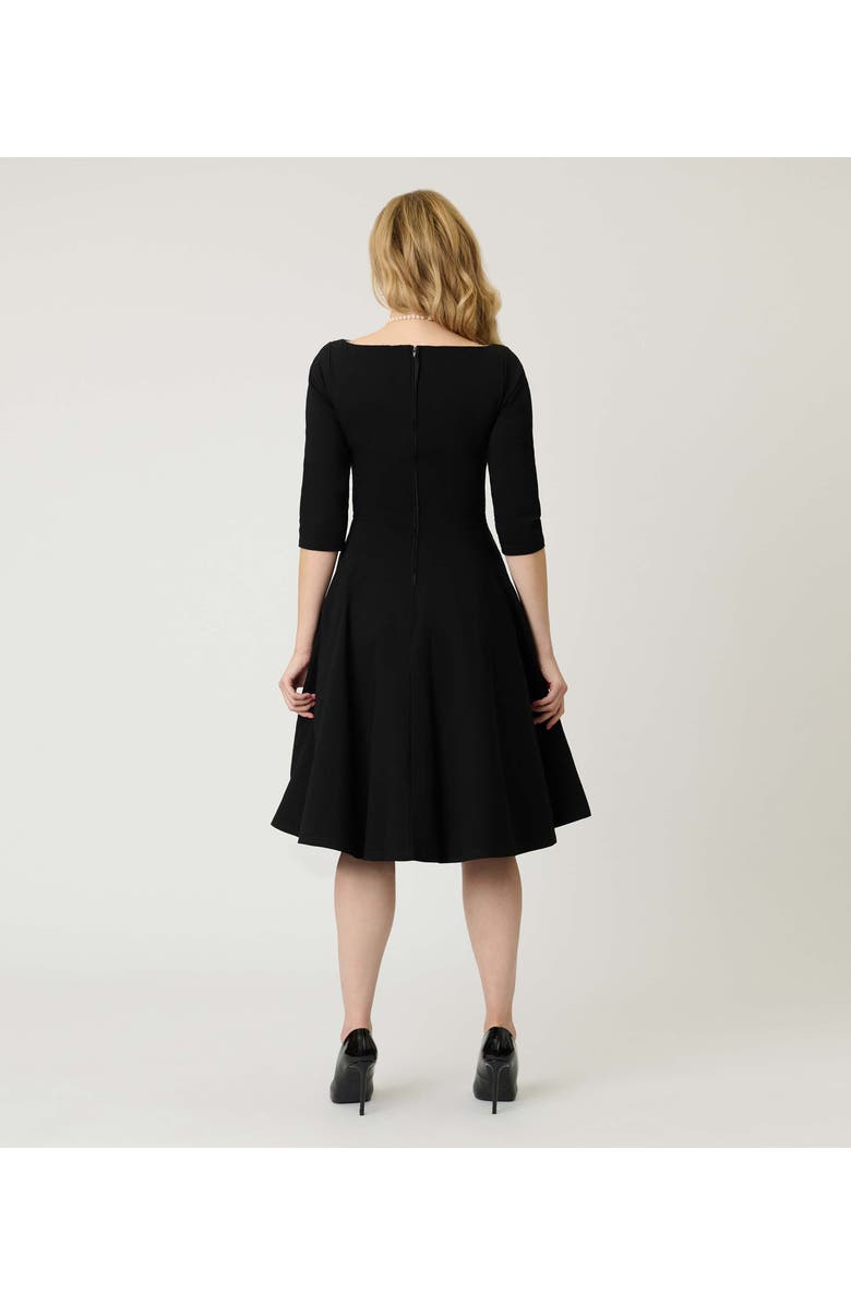 Unique Vintage Scalloped Neck Swing Dress, Alternate, color, Black Solid