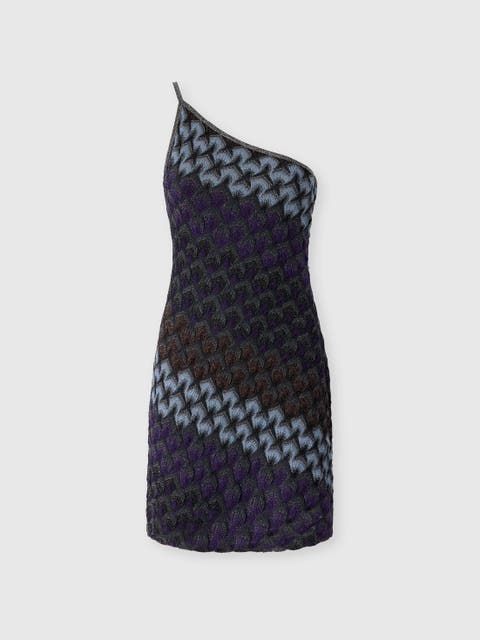 One-shoulder Viscose Lamé Mini Dress