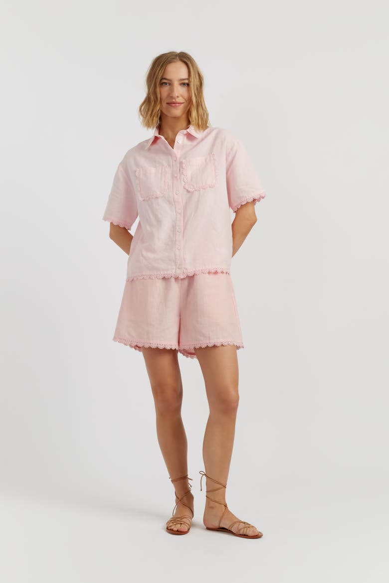 Sienna Linen-Blend Scallop Edge Shirt, Alternate, color, Light Pink