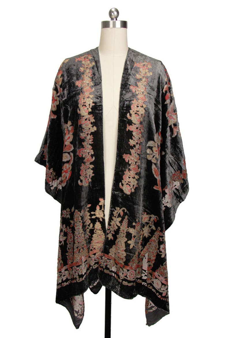 Ella Floral Burnout Velvet Ruana, Alternate, color, GREY