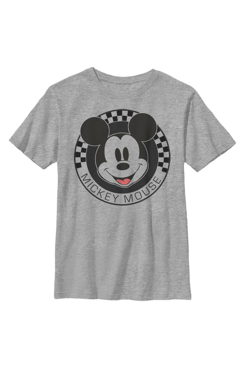 Boy's Mickey & Friends Checkered Mickey Mouse Portrait  Graphic T-Shirt, Main, color, Athletic Heather