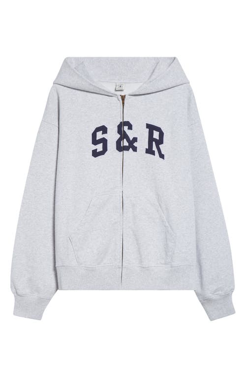 Sporty And Rich Sporty & Rich Ivy Logo Appliqué Cotton Graphic Zip-up Hoodie In Gray
