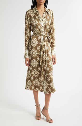 Victoria Tile Print Long Sleeve Shirtdress