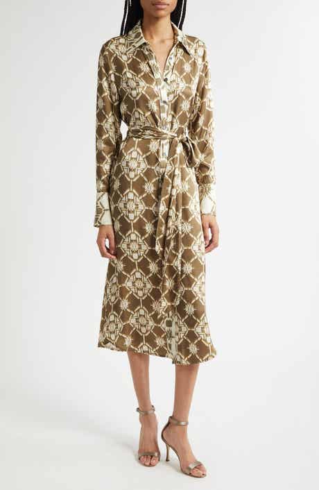 Victoria Tile Print Long Sleeve Shirtdress