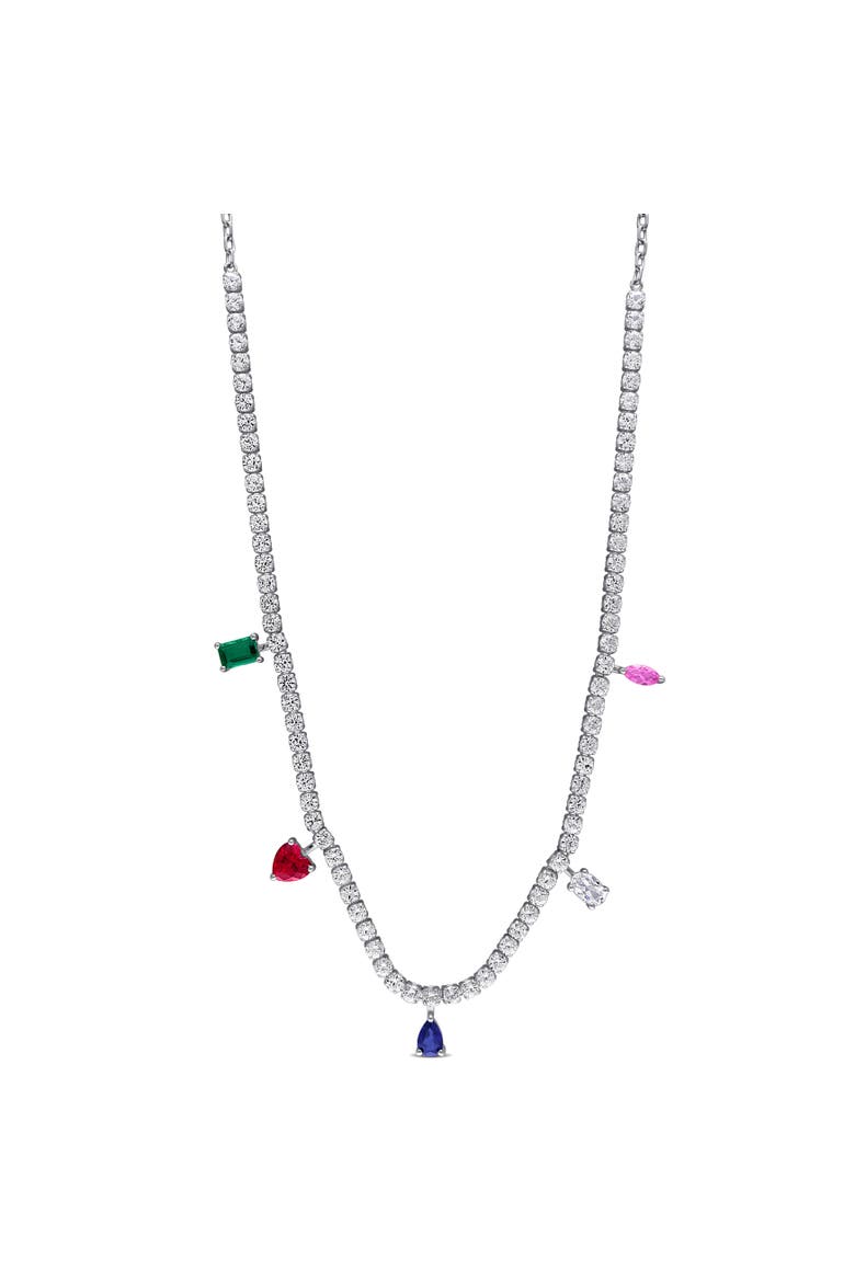 Multi Lab-Created Gemstone Charm Necklace, Main, color, Sterling Silver