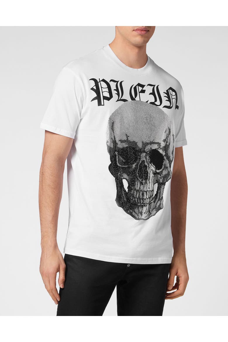 T-Shirt Round Neck Ss With Crystals Skull Men, Main, color, white