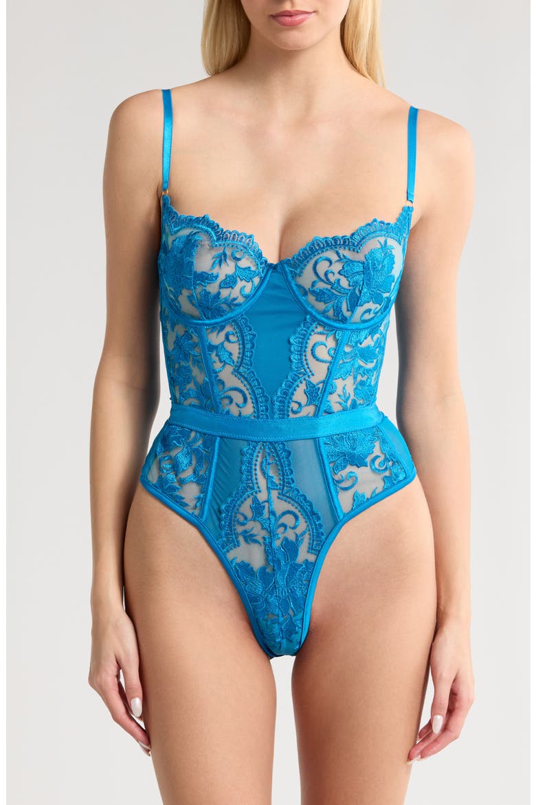 Embroidered Underwire Bodysuit, Main, color, BLUE