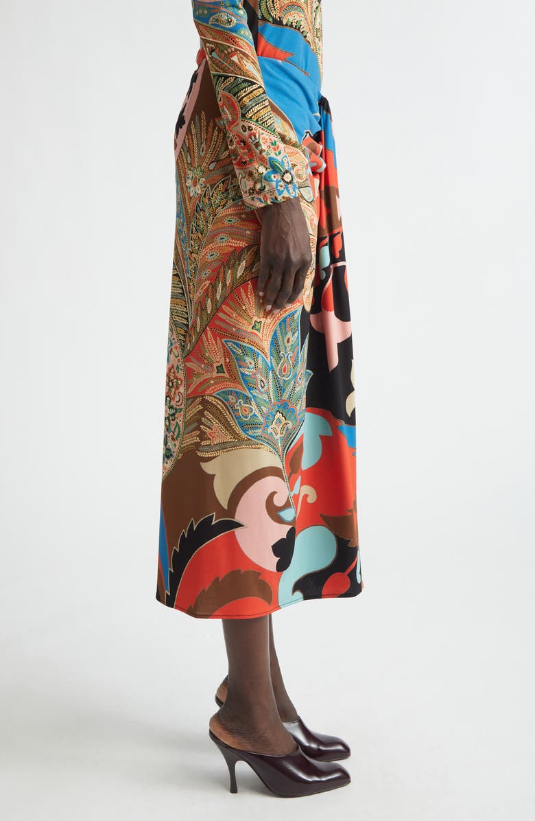Etro Paisley Lotus Print Knot Front Midi Pencil Skirt, Alternate, color, Red