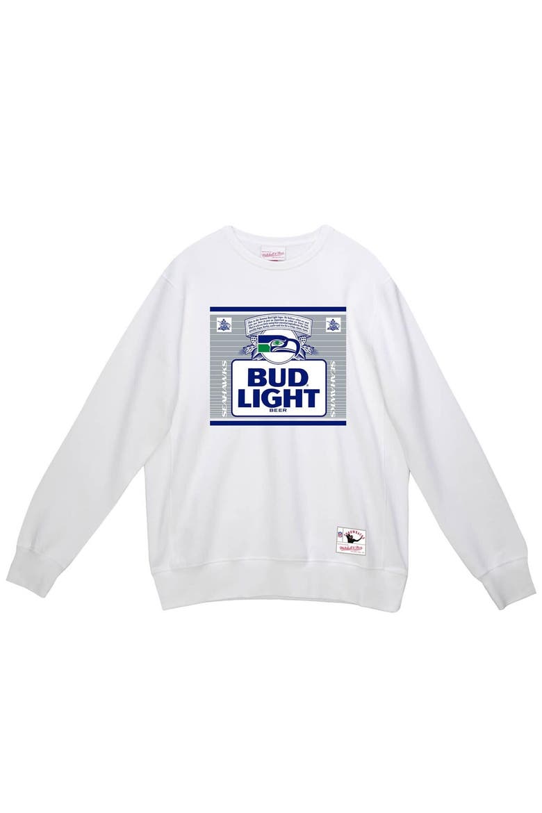 Men's Mitchell & Ness x Bud Light White Seattle Seahawks The Crest Pullover Sweatshirt, Alternate, color, White