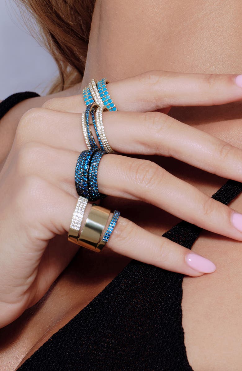 LANA 14K Gold Blue & White Diamond Vanity Ring, Alternate, color, Yellow Gold/ Blue