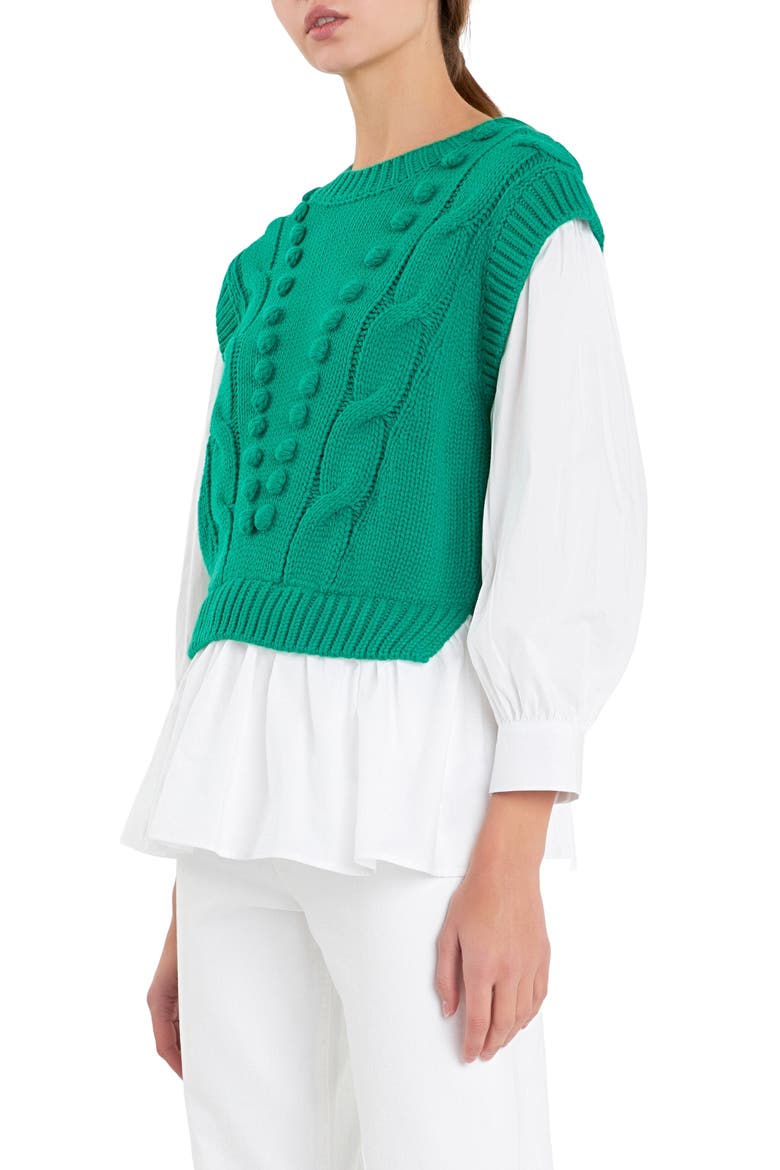 Mixed Media Cable Stitch Sweater, Alternate, color, GREEN/ WHITE