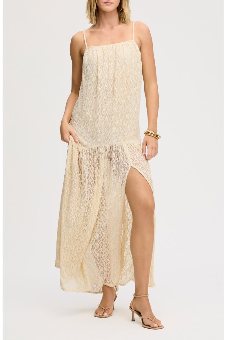 Sleeveless Lace Drop Waist Midi Dress, Main, color, ALMOND