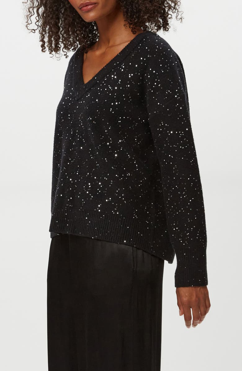 Michael Stars Frances Sequin Embellished V-Neck Sweater, Alternate, color, Black