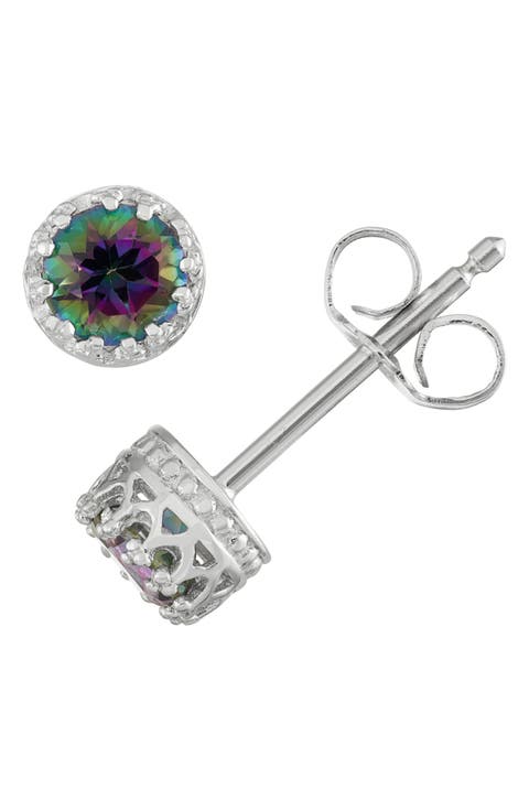 Sterling Silver Stone Crown Stud Earrings