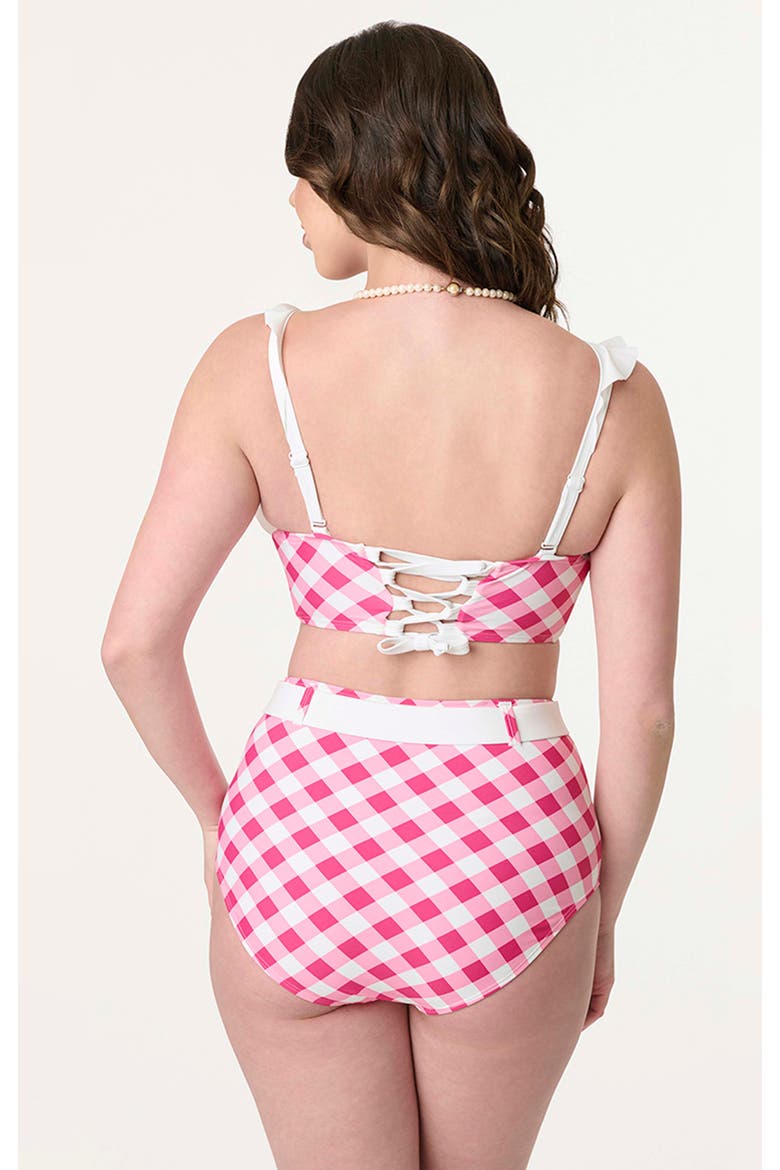 High Waisted Belted Redondo Swim Bottoms, Alternate, color, Pink Gingham