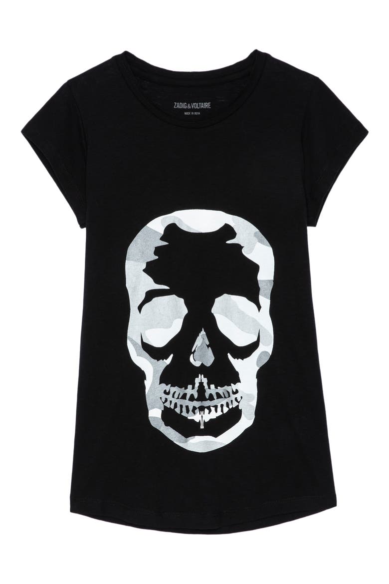 Camo Skull Cotton & Modal Graphic Tee, Alternate, color, NOIR