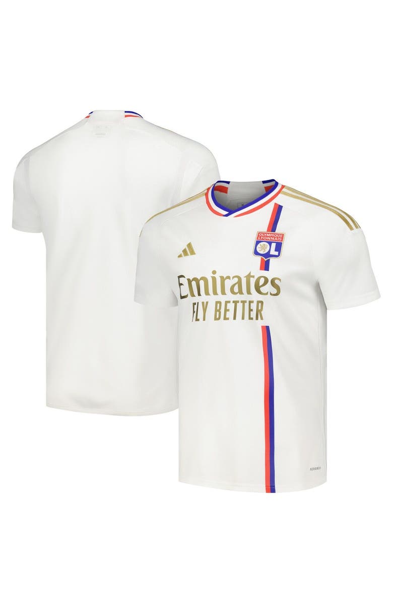 adidas Men's adidas White Olympique Lyonnais 2023/24 Home Replica Jersey, Main, color, 