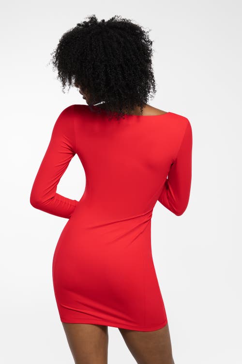 Popilush Redtag Thermal Shapewear Long Sleeve Sweetheart Mini Dress In Bright Red