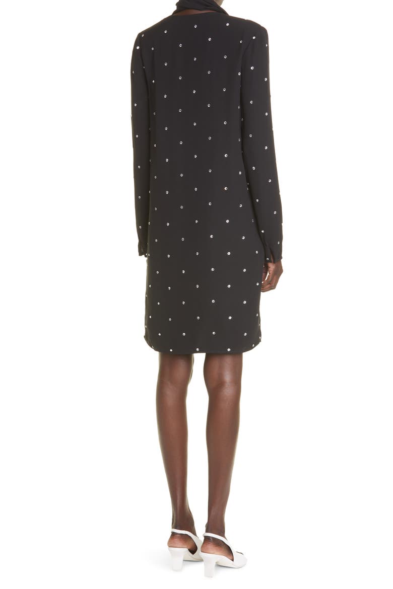 St. John Collection Rhinestone Embellished Scarf Neck Silk Dress, Alternate, color, BLACK