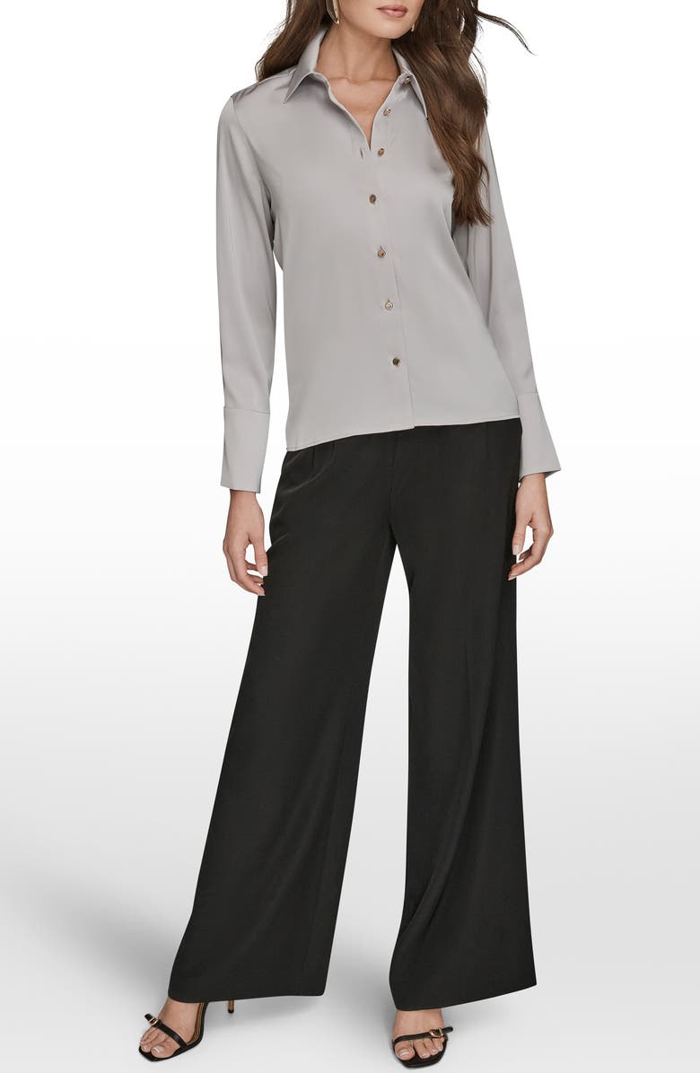 Donna Karan New York Satin Button-Up Shirt, Alternate, color, Light Grey