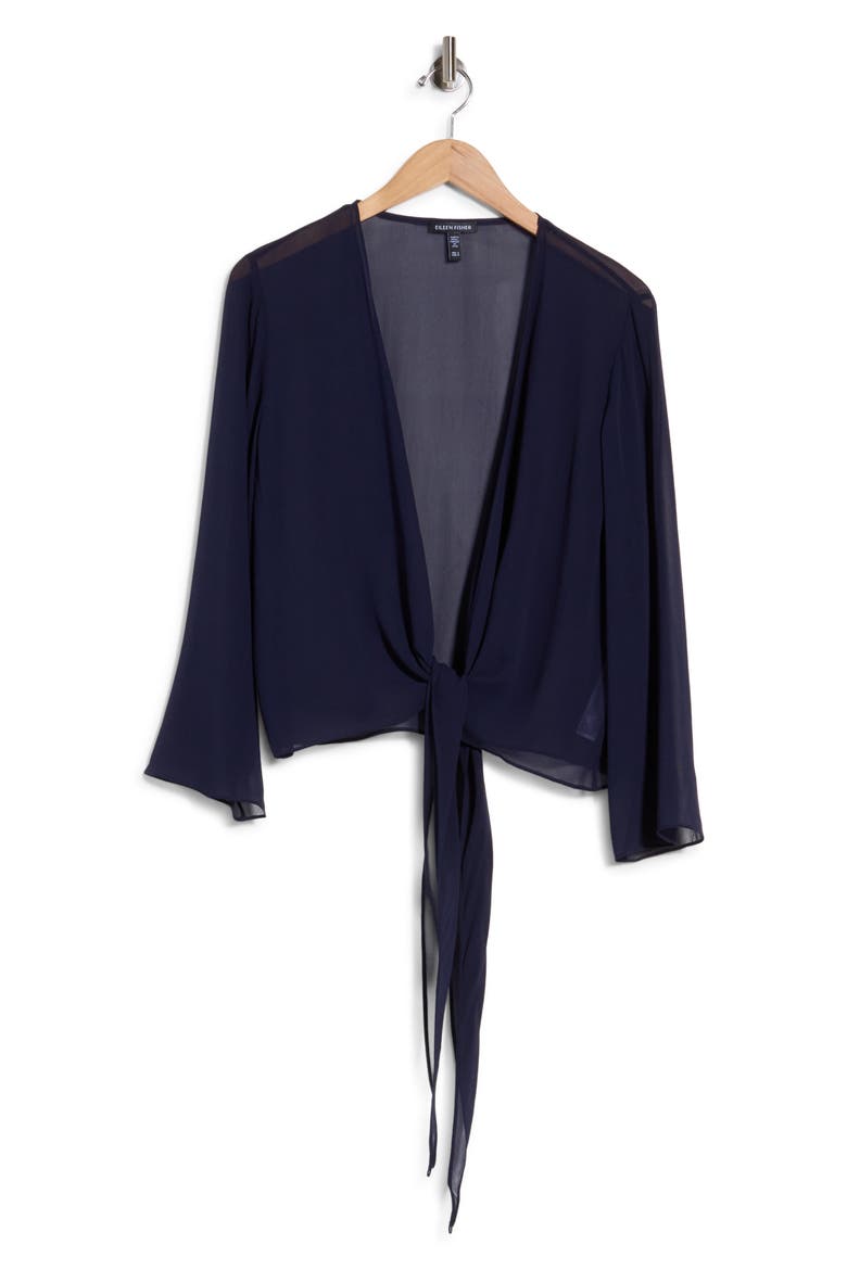 Tie Front Silk Jacket, Alternate, color, INK
