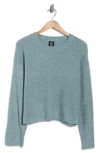 Bobeau Cable Sleeve Sweater In Green