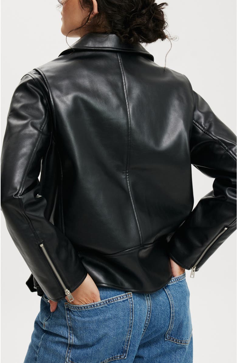 Cotton On Roman Faux Leather Biker Jacket, Alternate, color, Black