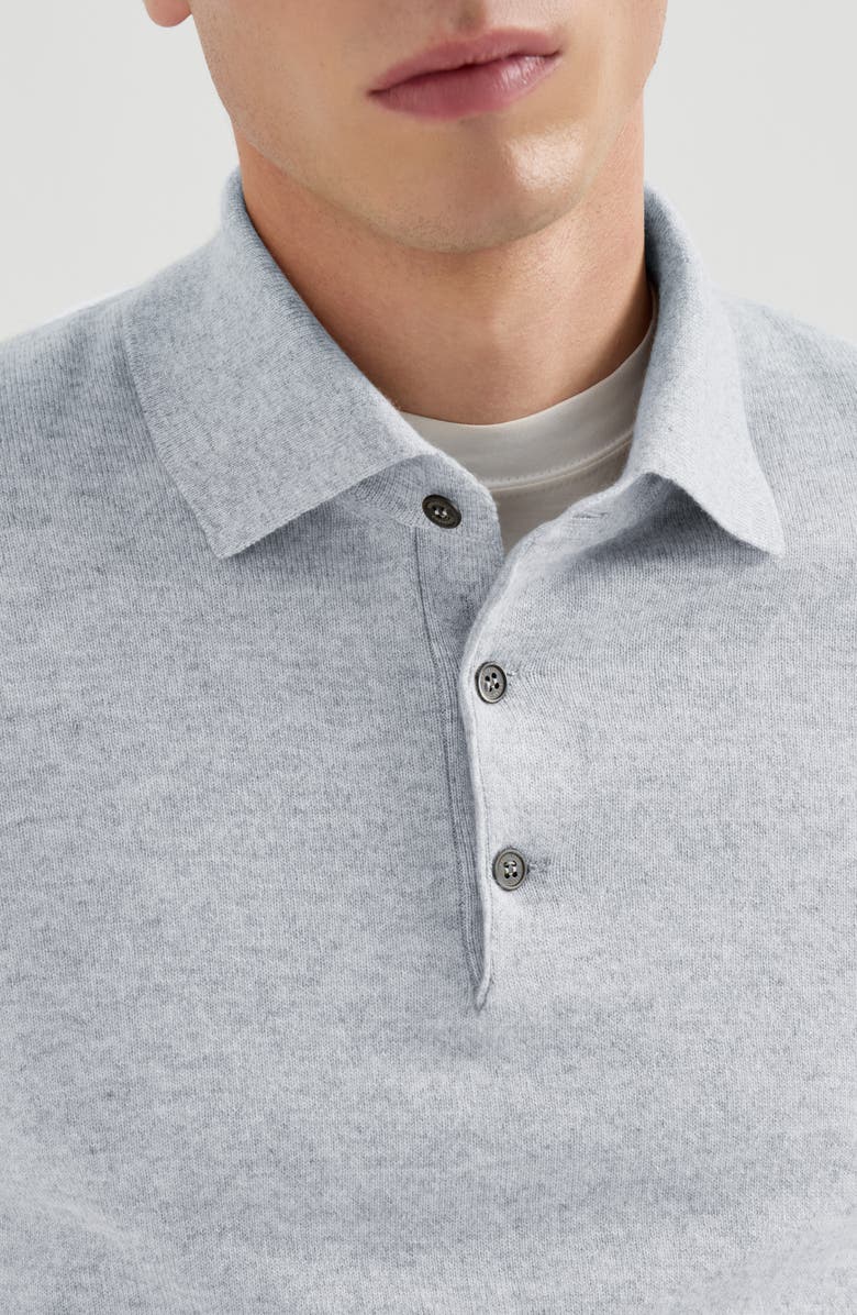 Brunello Cucinelli Cashmere knit polo shirt, Alternate, color, Pebble