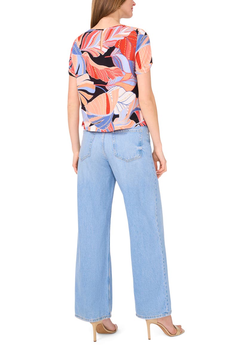 Palm Print Rolled Cuff Top, Alternate, color, SERENE SKY