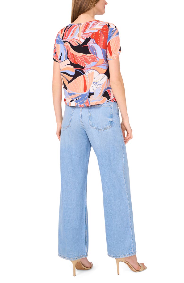 Vince Camuto Palm Print Rolled Cuff Top, Alternate, color, 