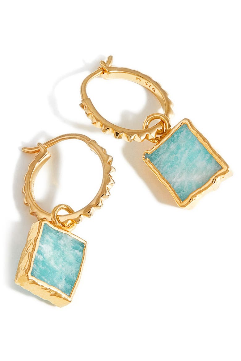 Amazonite Drop Pyramid Huggie Hoop Earrings, Alternate, color, GOLD