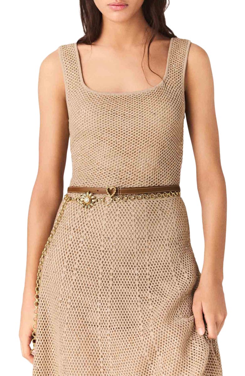 maje Rhinestone knit maxi dress, Alternate, color, Nude