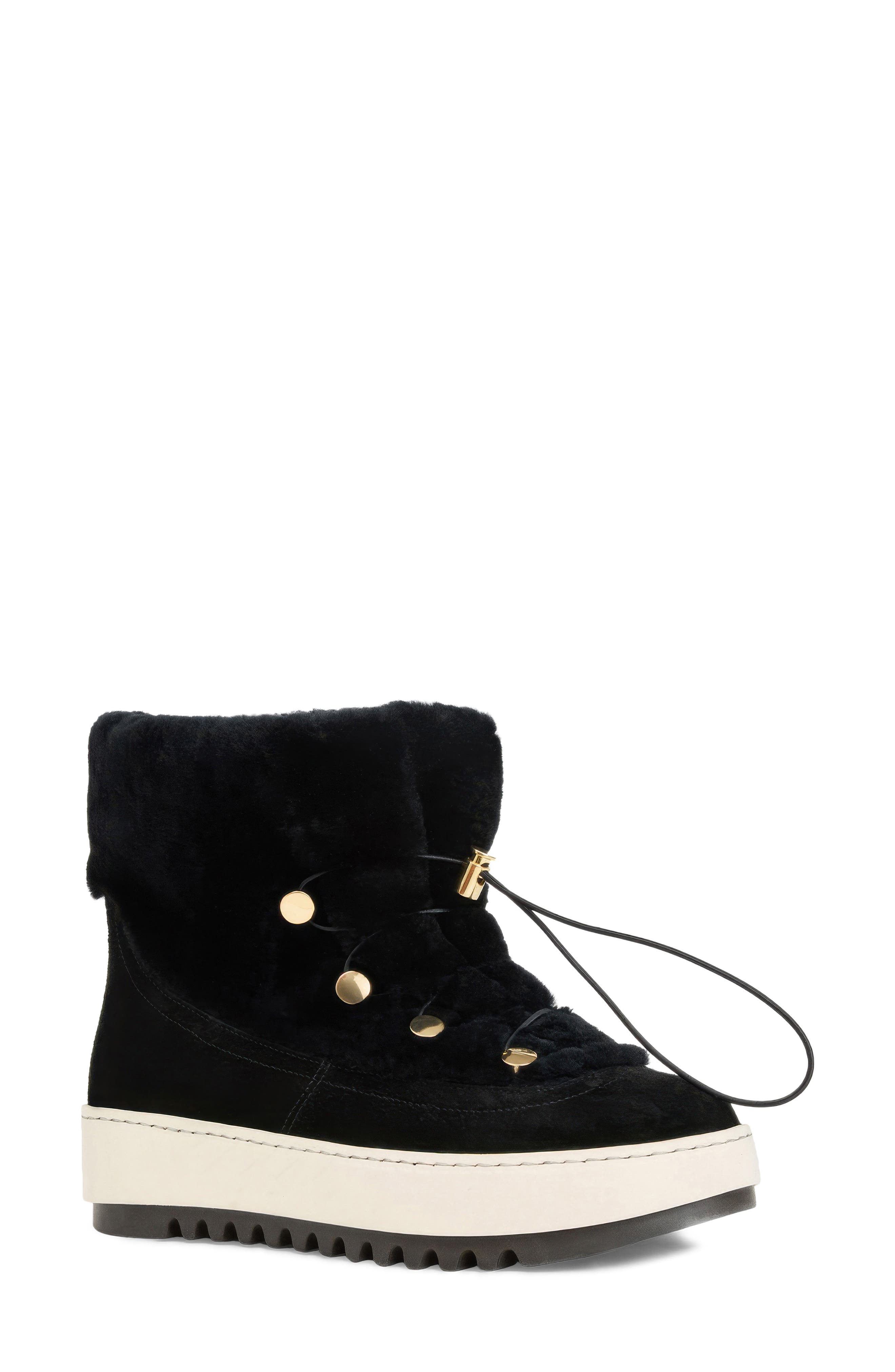 Alena Genuine Shearling Boot, Main, color, BLACK SUEDE