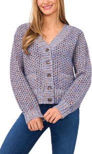 CeCe Tuck Stitch Grandpa Button-Up Cardigan