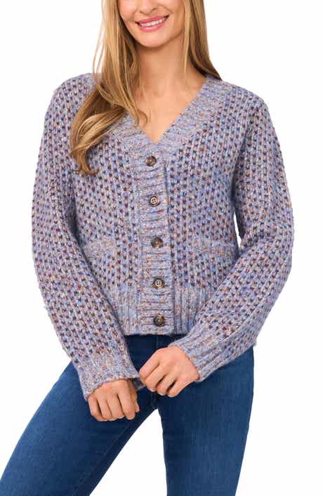 CeCe Tuck Stitch Grandpa Button-Up Cardigan